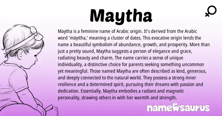 Infographic about Maytha name meaning, Maytha is a name from Arabic origin(s).
