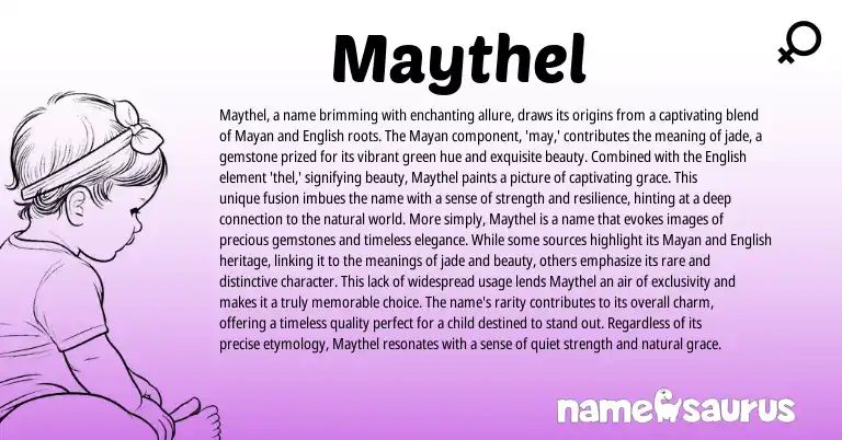 Infographic about Maythel name meaning, Maythel is a name from Mayan, English origin(s).