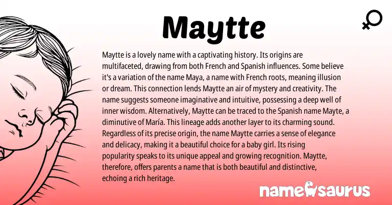 Infographic about Maytte name meaning, Maytte is a name from French origin(s).