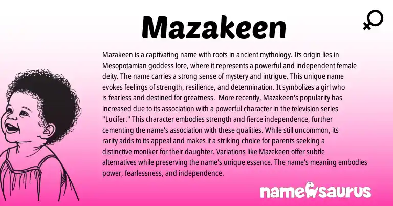 Infographic about Mazakeen name meaning, Mazakeen is a name from Other origin(s).