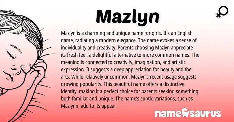 Infographic about Mazlyn name meaning, Mazlyn is a name from English origin(s).
