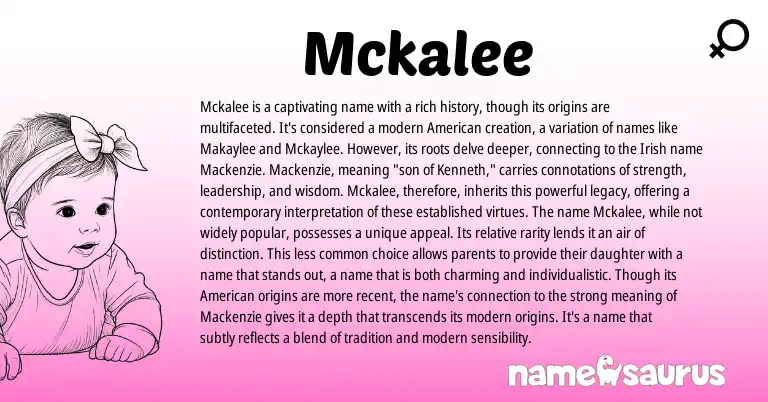 Infographic about Mckalee name meaning, Mckalee is a name from Irish origin(s).