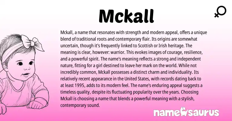 Infographic about Mckall name meaning, Mckall is a name from Irish origin(s).