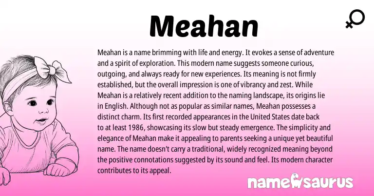 Infographic about Meahan name meaning, Meahan is a name from Irish origin(s).