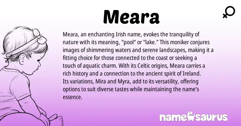Infographic about Meara name meaning, Meara is a name from Irish, Ireland, Celtic origin(s).
