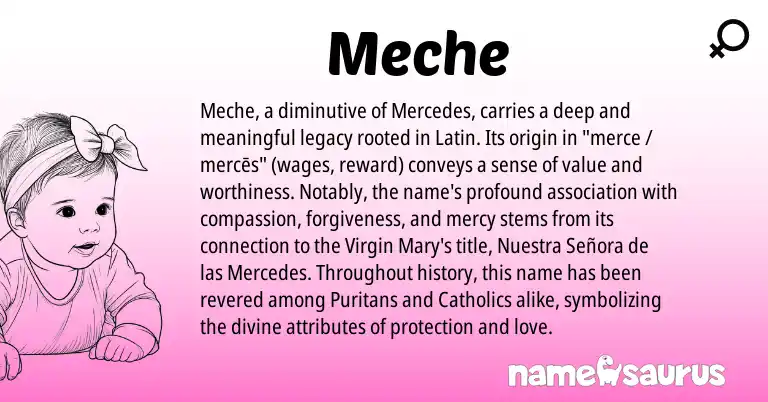 Infographic about Meche name meaning, Meche is a name from Latin origin(s).