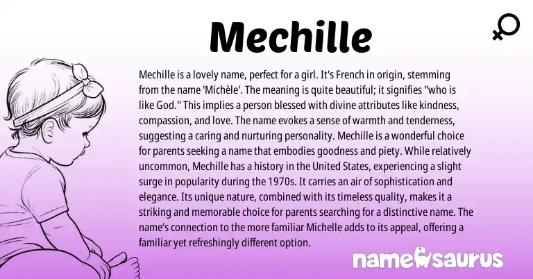 Infographic about Mechille name meaning, Mechille is a name from French, English origin(s).