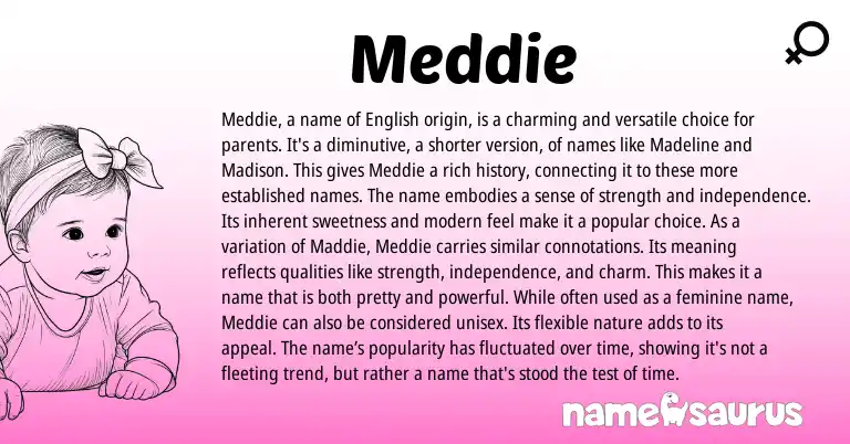 Infographic about Meddie name meaning, Meddie is a name from English origin(s).