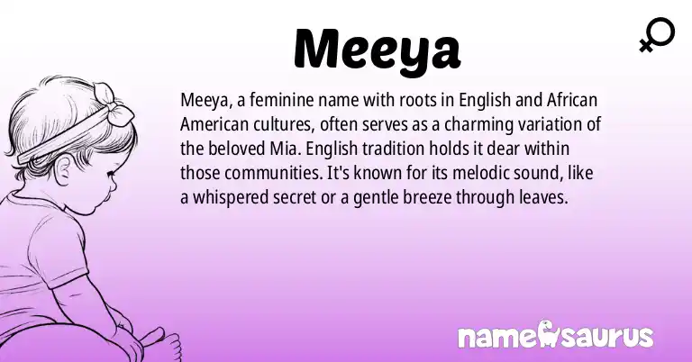 Infographic about Meeya name meaning, Meeya is a name from English, African American origin(s).