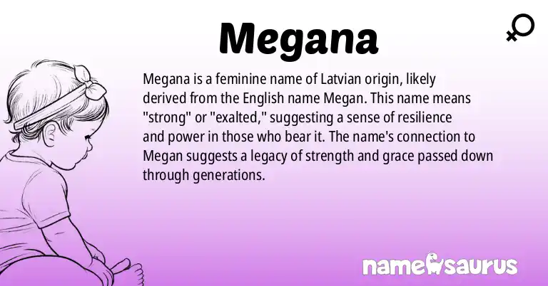 Infographic about Megana name meaning, Megana is a name from Latvian origin(s).