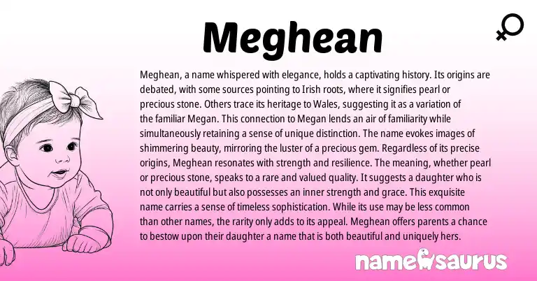 Infographic about Meghean name meaning, Meghean is a name from Irish origin(s).