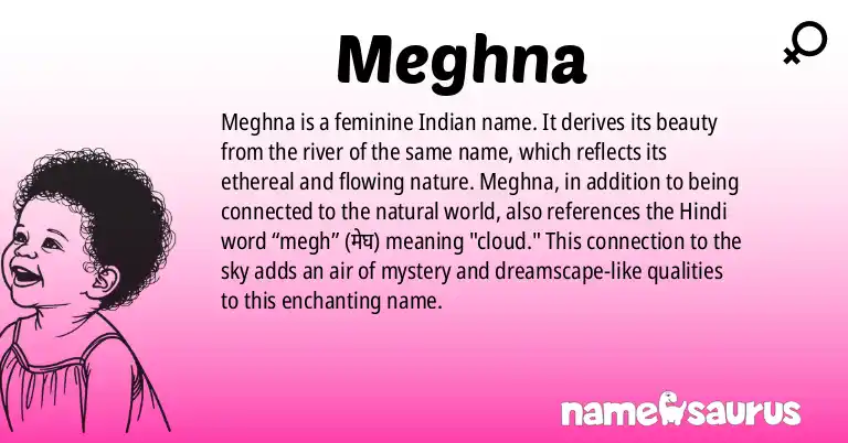 Infographic about Meghna name meaning, Meghna is a name from Indian origin(s).