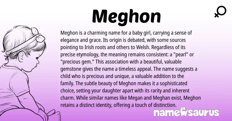 Infographic about Meghon name meaning, Meghon is a name from Celtic, Irish origin(s).