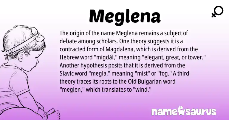 Infographic about Meglena name meaning, Meglena is a name from Slavic, Hebrew, Bulgarian origin(s).