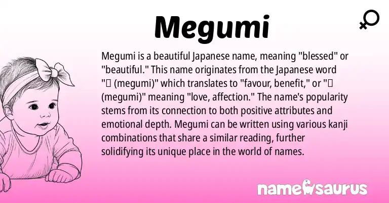 Infographic about Megumi name meaning, Megumi is a name from Japanese origin(s).