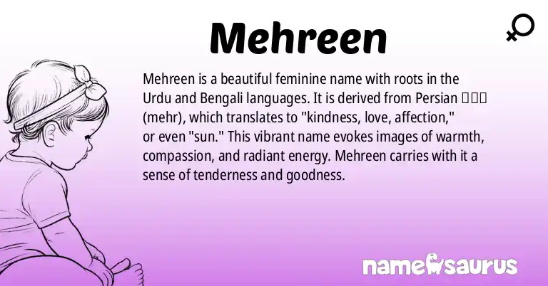 Infographic about Mehreen name meaning, Mehreen is a name from Urdu, Bengali origin(s).
