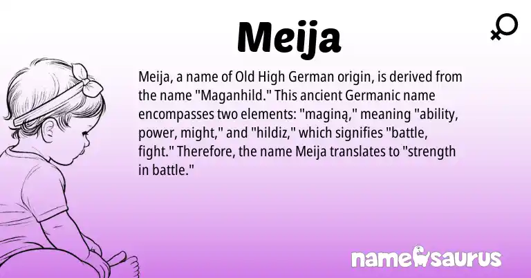Infographic about Meija name meaning, Meija is a name from Old High German, Germanic origin(s).