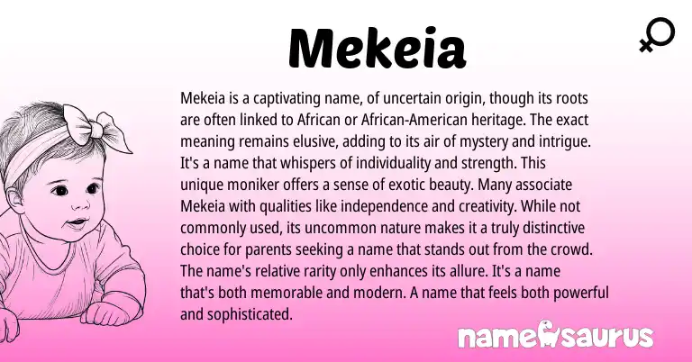 Infographic about Mekeia name meaning, Mekeia is a name from African origin(s).
