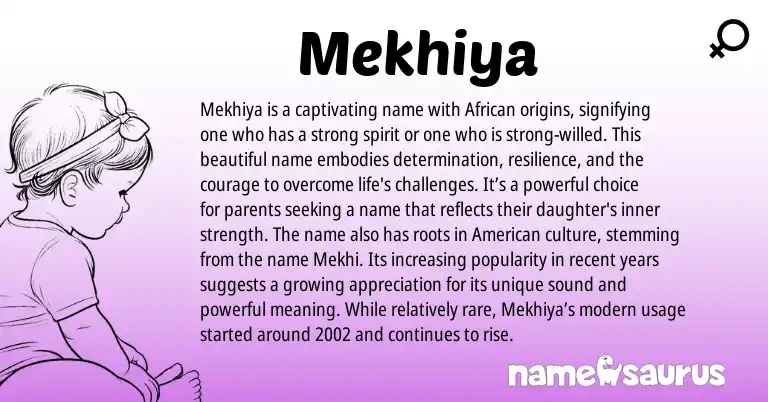 Infographic about Mekhiya name meaning, Mekhiya is a name from African origin(s).