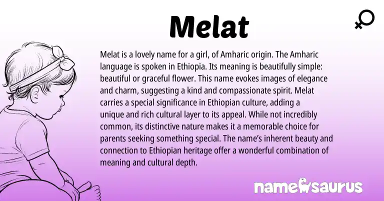 Infographic about Melat name meaning, Melat is a name from Ethiopian, Amharic origin(s).