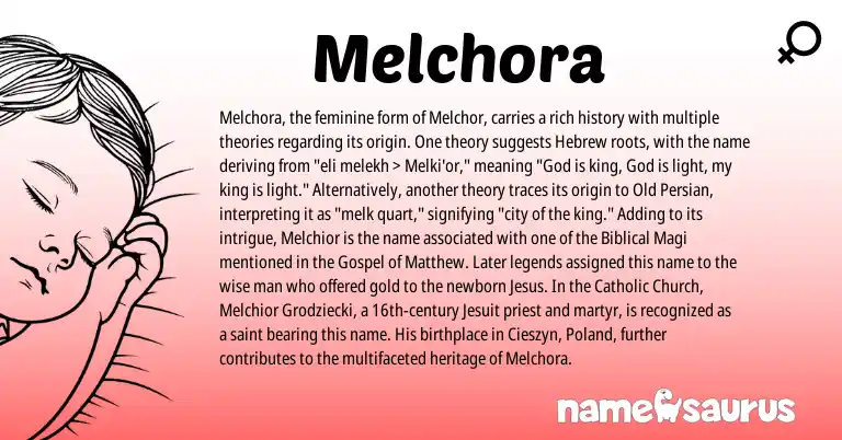 Infographic about Melchora name meaning, Melchora is a name from Hebrew, Old Persian origin(s).