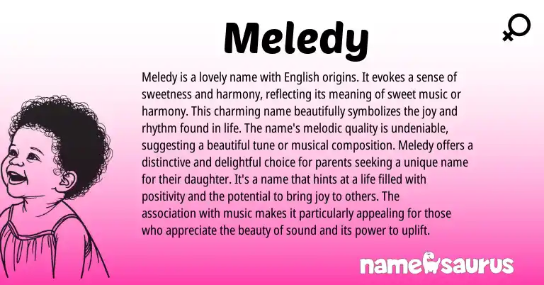 Infographic about Meledy name meaning, Meledy is a name from English origin(s).