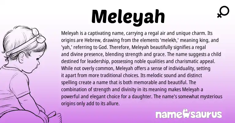 Infographic about Meleyah name meaning, Meleyah is a name from Hebrew origin(s).