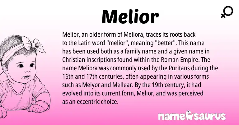 Infographic about Melior name meaning, Melior is a name from Roman, Latin origin(s).