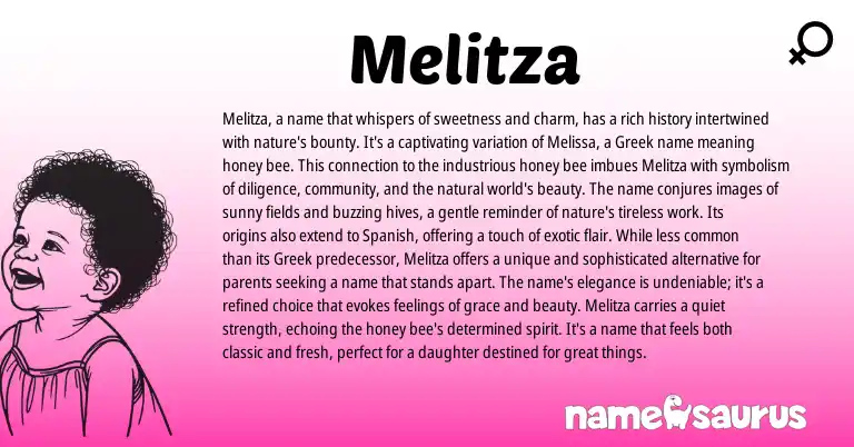 Infographic about Melitza name meaning, Melitza is a name from Greek origin(s).