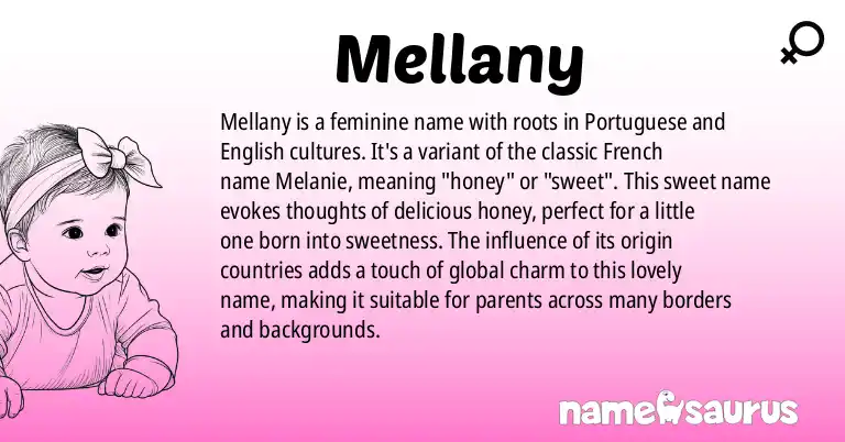 Infographic about Mellany name meaning, Mellany is a name from Portuguese (Brazilian), English origin(s).