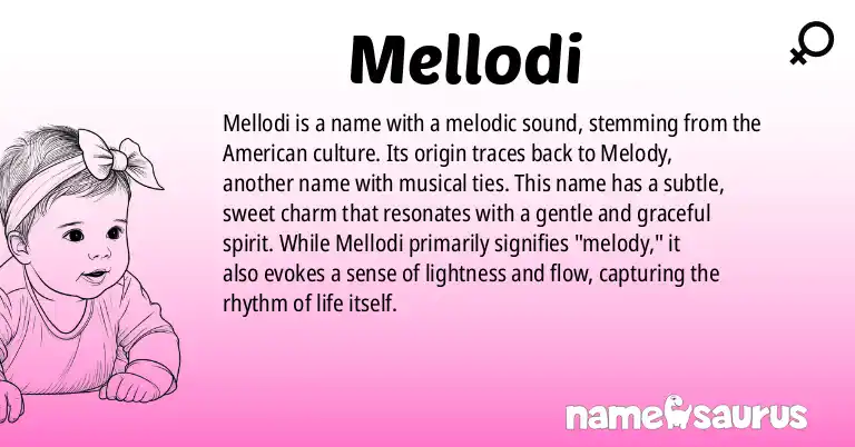 Infographic about Mellodi name meaning, Mellodi is a name from American origin(s).