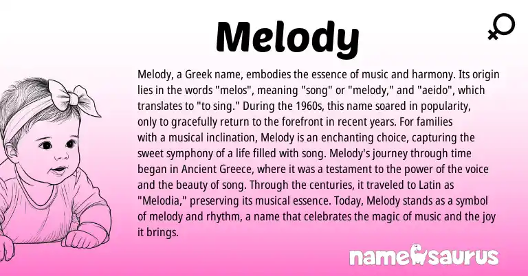 Infographic about Melody name meaning, Melody is a name from Greece, Latin, Greek origin(s).