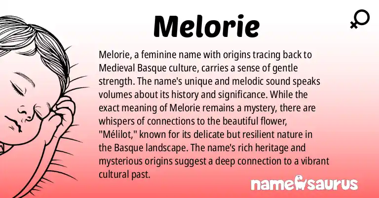 Infographic about Melorie name meaning, Melorie is a name from Medieval Basque origin(s).