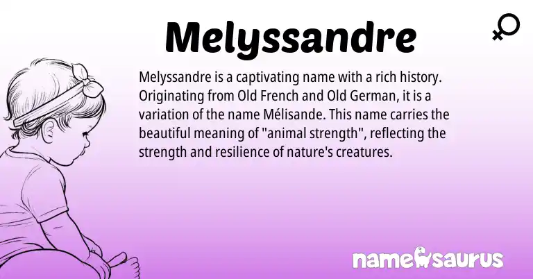 Infographic about Melyssandre name meaning, Melyssandre is a name from Old German, Old French origin(s).