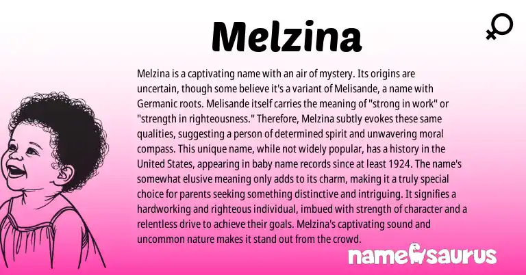 Infographic about Melzina name meaning, Melzina is a name from Germanic origin(s).