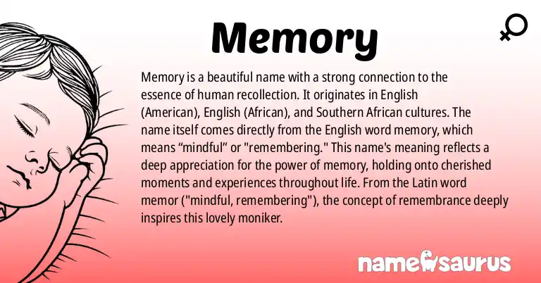 Infographic about Memory name meaning, Memory is a name from English (American), English (African), Southern African origin(s).
