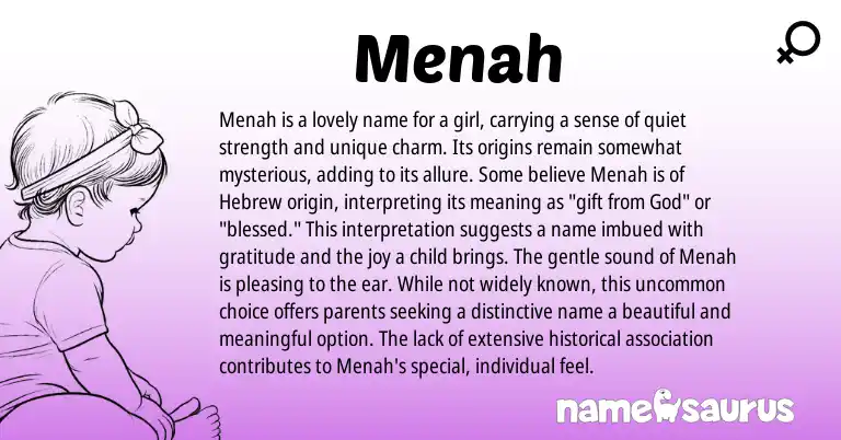 Infographic about Menah name meaning, Menah is a name from Hebrew origin(s).