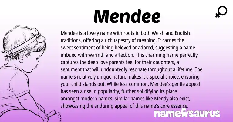 Infographic about Mendee name meaning, Mendee is a name from Welsh origin(s).
