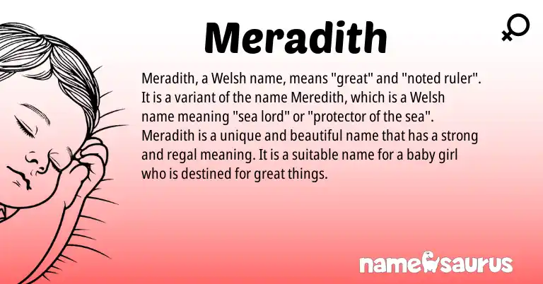 Infographic about Meradith name meaning, Meradith is a name from Welsh origin(s).