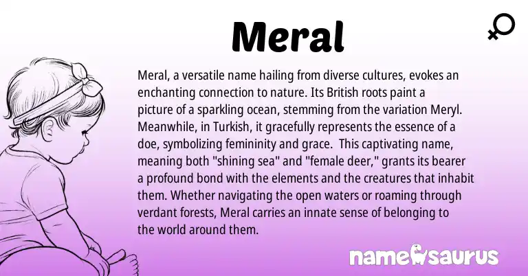 Infographic about Meral name meaning, Meral is a name from British, Turkish origin(s).