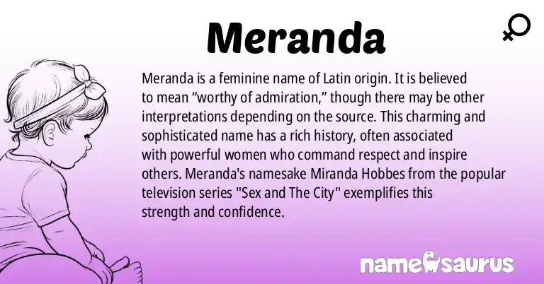 Infographic about Meranda name meaning, Meranda is a name from Latin origin(s).