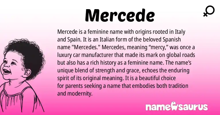 Infographic about Mercede name meaning, Mercede is a name from Italian, Spanish origin(s).