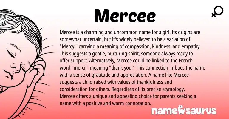 Infographic about Mercee name meaning, Mercee is a name from French, English origin(s).