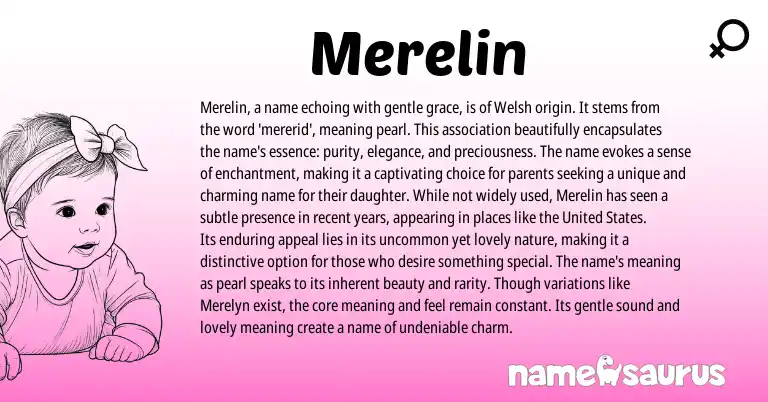 Infographic about Merelin name meaning, Merelin is a name from Welsh origin(s).