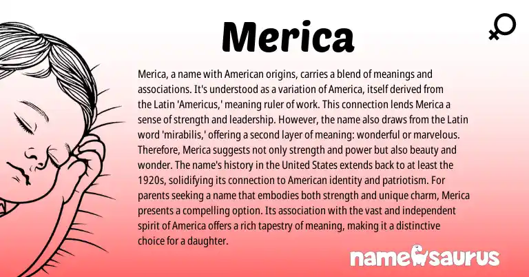 Infographic about Merica name meaning, Merica is a name from Latin, English, American origin(s).