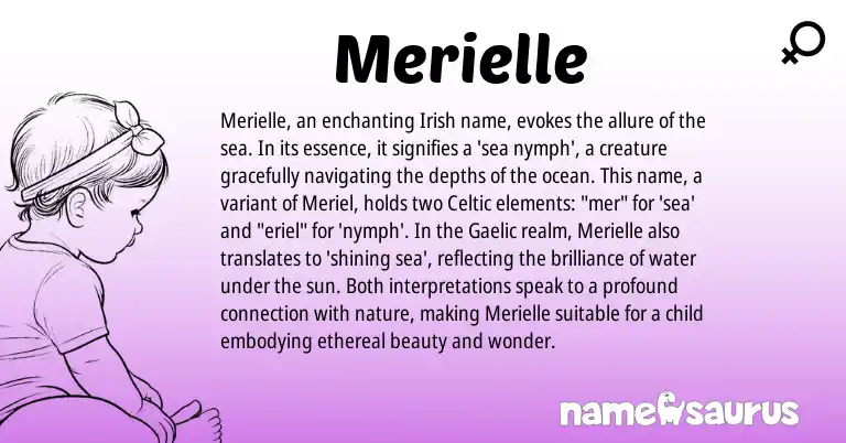 Infographic about Merielle name meaning, Merielle is a name from Irish, Gaelic, Celtic origin(s).
