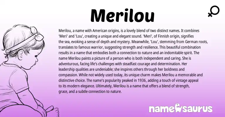 Infographic about Merilou name meaning, Merilou is a name from Germanic, Finnish origin(s).