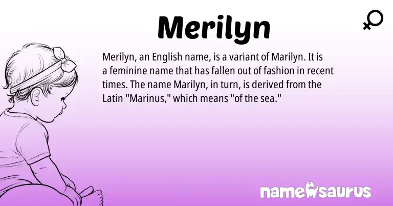 Infographic about Merilyn name meaning, Merilyn is a name from English, Latin origin(s).