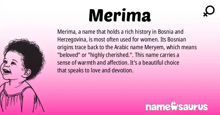 Infographic about Merima name meaning, Merima is a name from Bosnian origin(s).