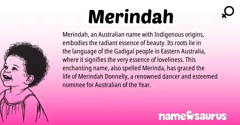 Infographic about Merindah name meaning, Merindah is a name from Australian origin(s).